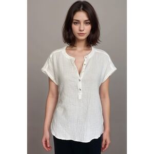 Faherty Gauzy Blouse Top S Short Sleeve Casual Shirt White Cotton Coastal Summer